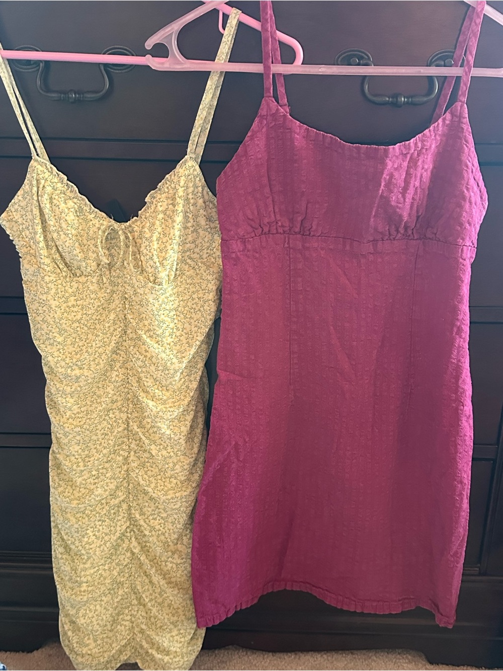 Mini Dress Bundle! Blush Yellow Ruched Mini Dress and Hot Pink Cinched Dress
